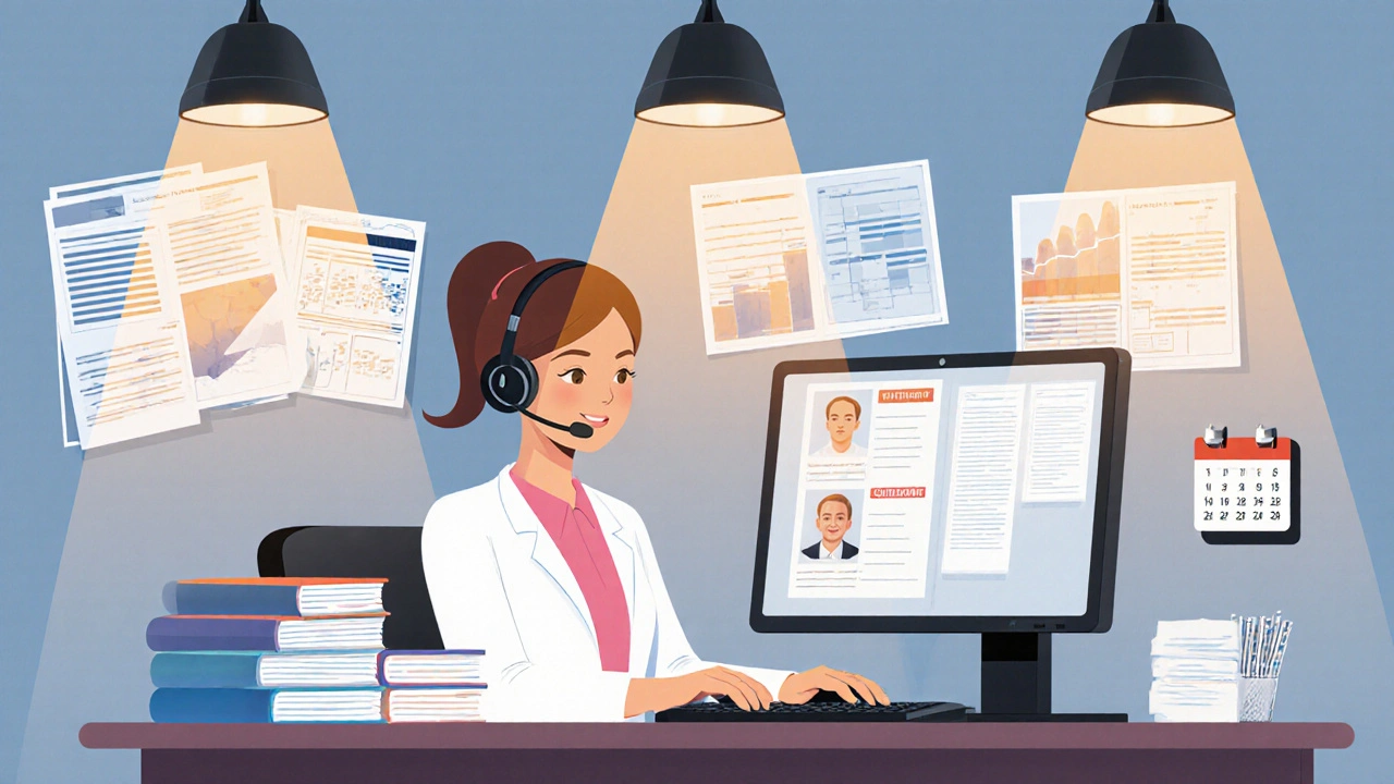 Адміністраторка в клініці організовує медичні документи та працює з календарем прийомів.