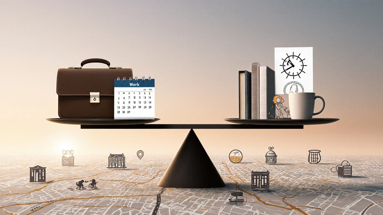 Баланс між роботою та особистим життям на тлі карти Києва.