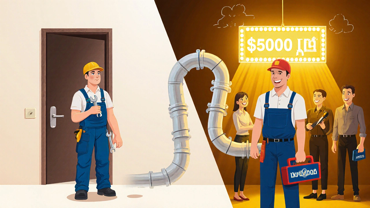 Порівняння шляху сантехніка: від новачка до професіонала зі зростанням доходу та довіри клієнтів.