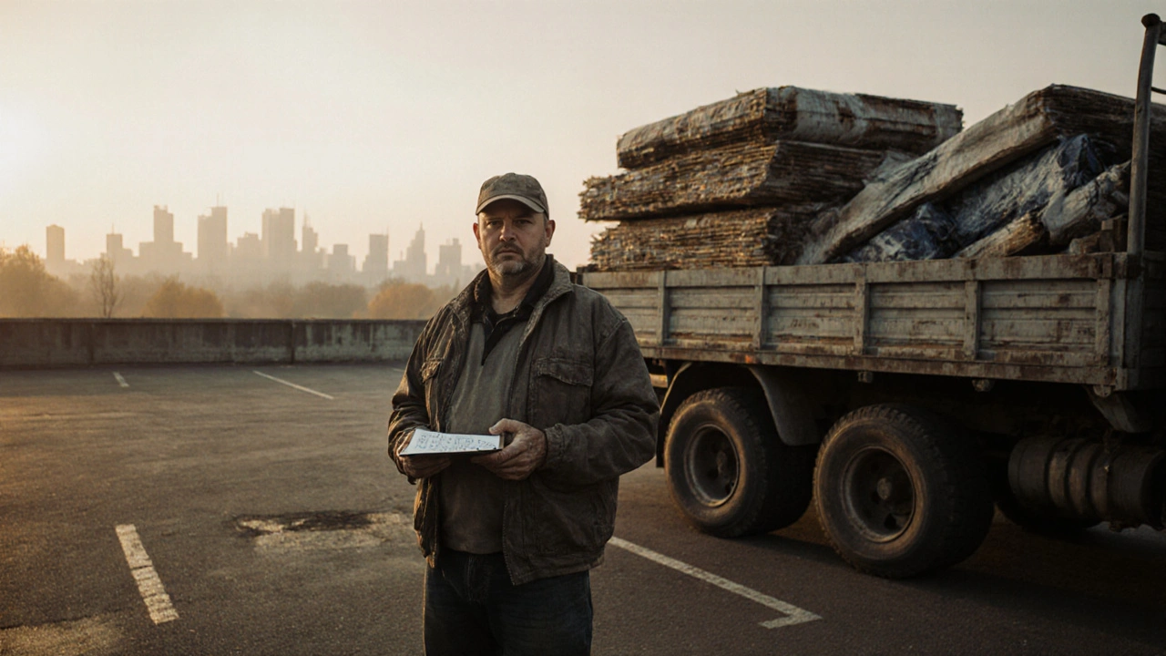 Водій з власним вантажівкою біля будівельних матеріалів у Дарницькому районі Києва