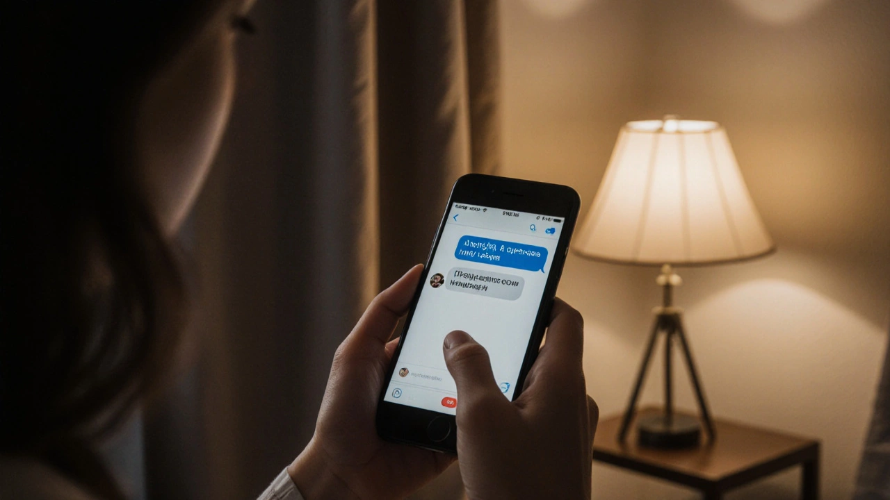 Руки тримають смартфон із повідомленнями в чаті, підсвічуючи емоційний зв’язок з користувачами без показу обличчя.