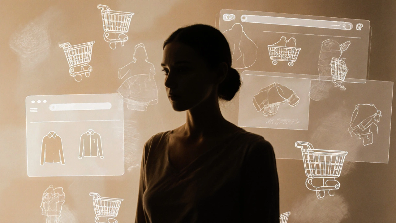 Силует жінки з обрисами одягу навколо неї, символізує невидиму роль фотомоделі в онлайн-продажах.