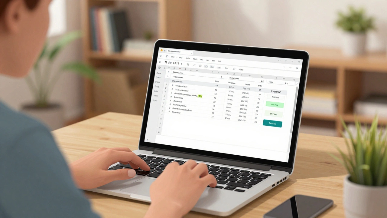 Людина вводить дані зі сканів документів за допомогою ноутбука вдома.