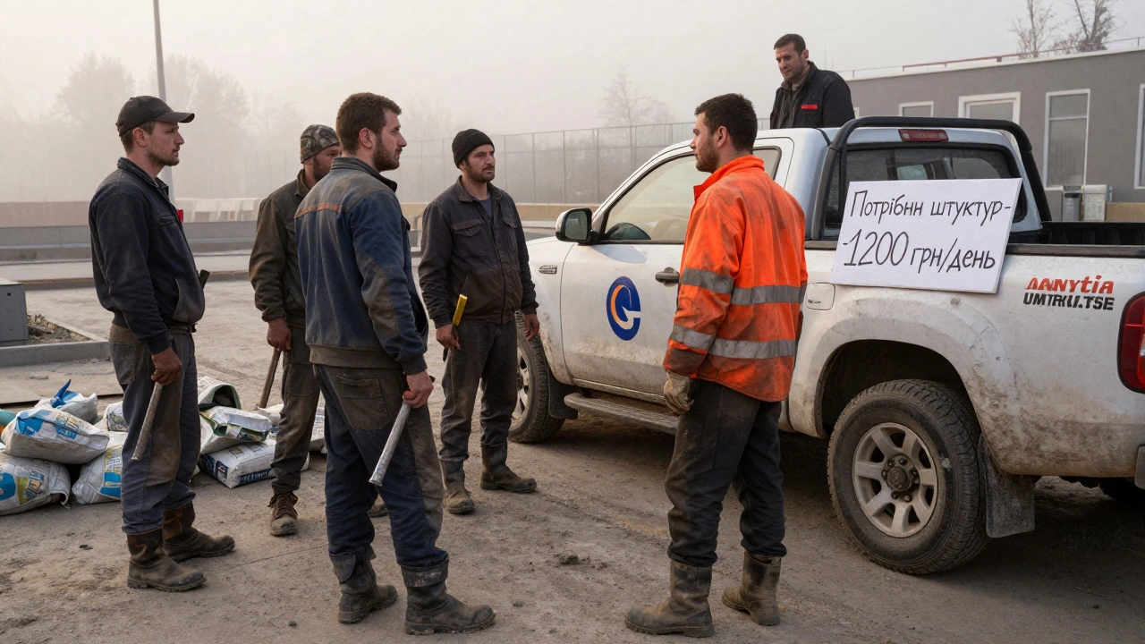 Робітники збираються біля метро «Дарниця» з роботодавцем у пікапі, щоб знайти роботу без посередників.