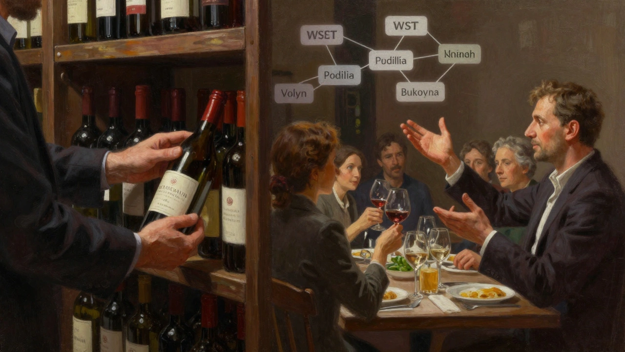 Руки сомельє: одна — у підвалі з вином, інша — у ресторані, над ними — карти українських виноробних регіонів.