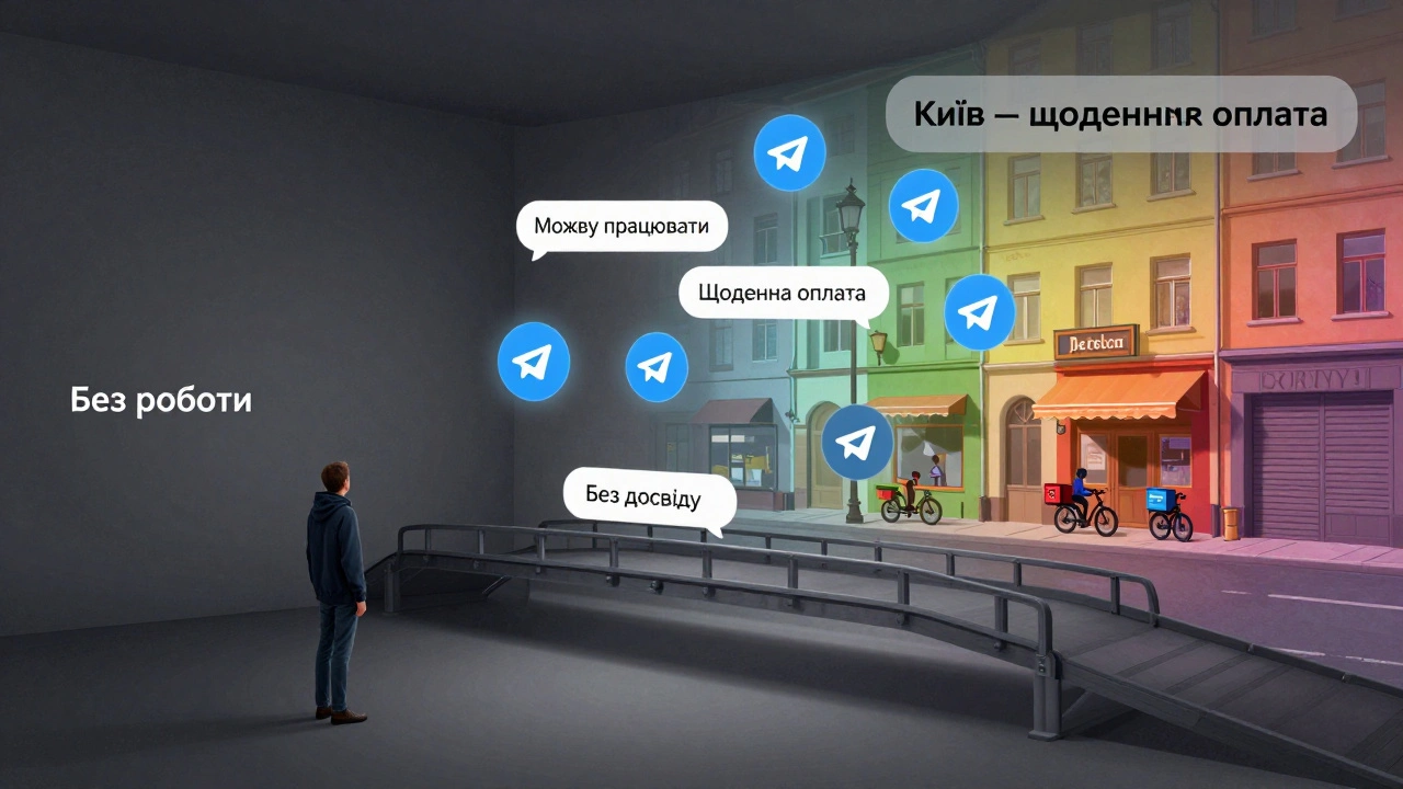 Цифрова містична лінія з повідомлень Telegram з'єднує безробітного з активним містом.