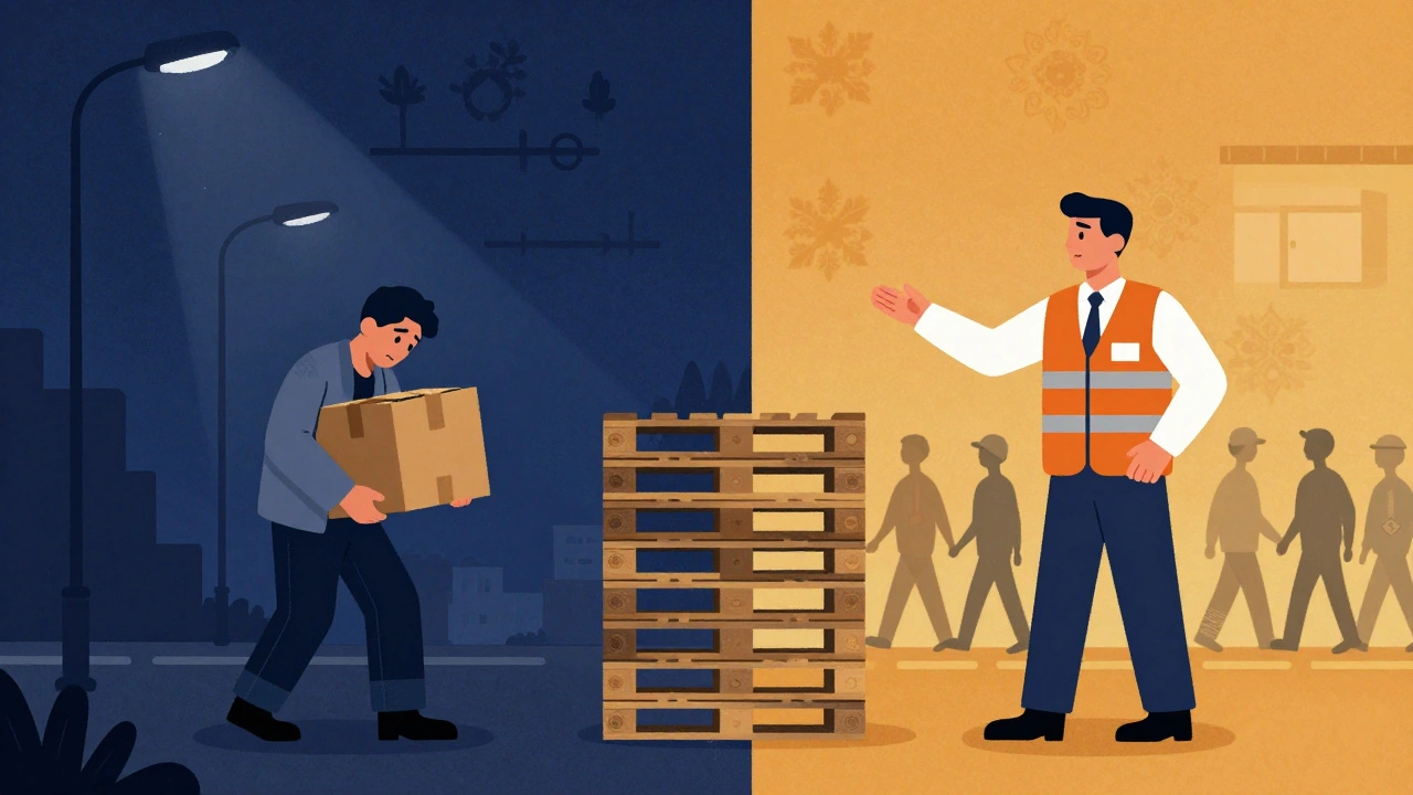 Порівняння: робітник-початківець уночі та майстер удень — шлях зростання в логістиці.