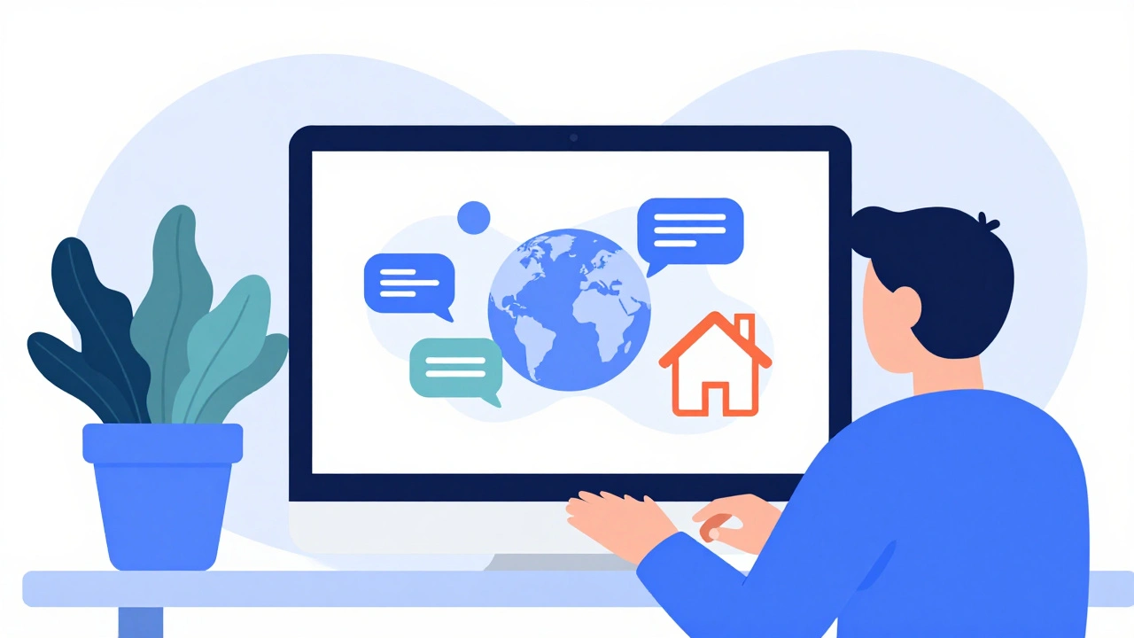 Абстрактні ікони платформ для фрілансу на екрані ноутбука в домашньому кабінеті.