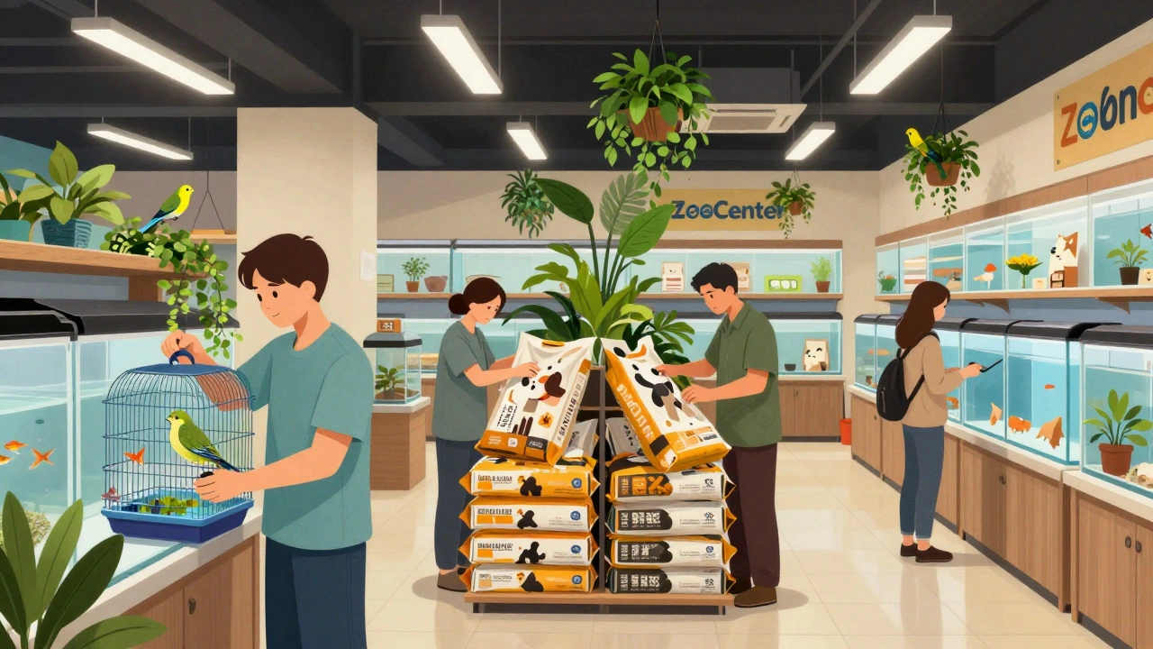 Команда працівників у зоомагазині доглядає за тваринами та допомагає клієнтам.