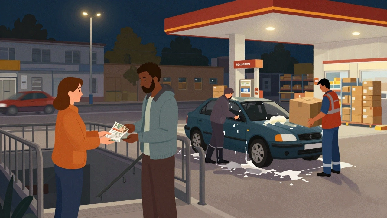 Різні працівники в Києві отримують готівку після робочої зміни на вулиці.