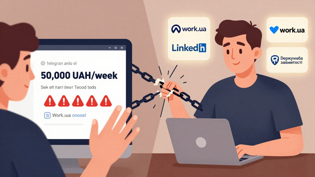 Порівняння фейкових пропозицій онлайн-роботи з реальними вакансіями на українських платформах.