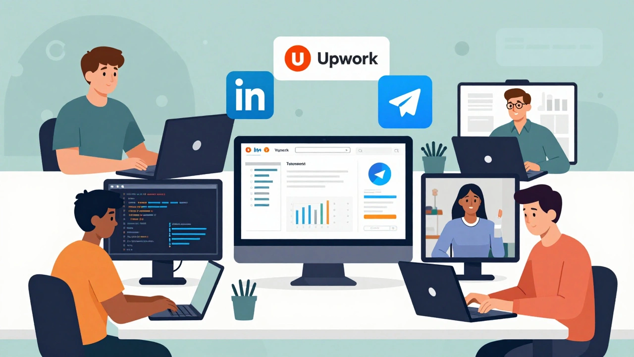 Різні фахівці з Києва працюють віддалено: програміст, дизайнер, вчитель і копірайтер на цифрових платформах.